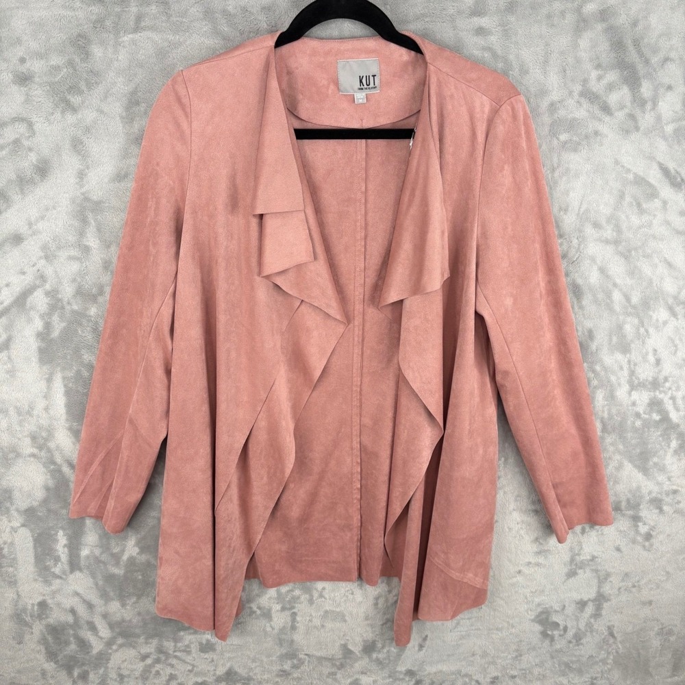 KUT‎ From The Kloth Pink Faux Suede Drape Open Front Cardigan Oversized Jacket M